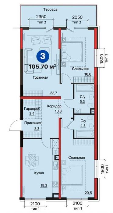 КАДАСТР • 3комнаты/105 м² • м²=1,260у.е/Бизнес-Класс В ЯНГИ УЗБЕКИСТОН