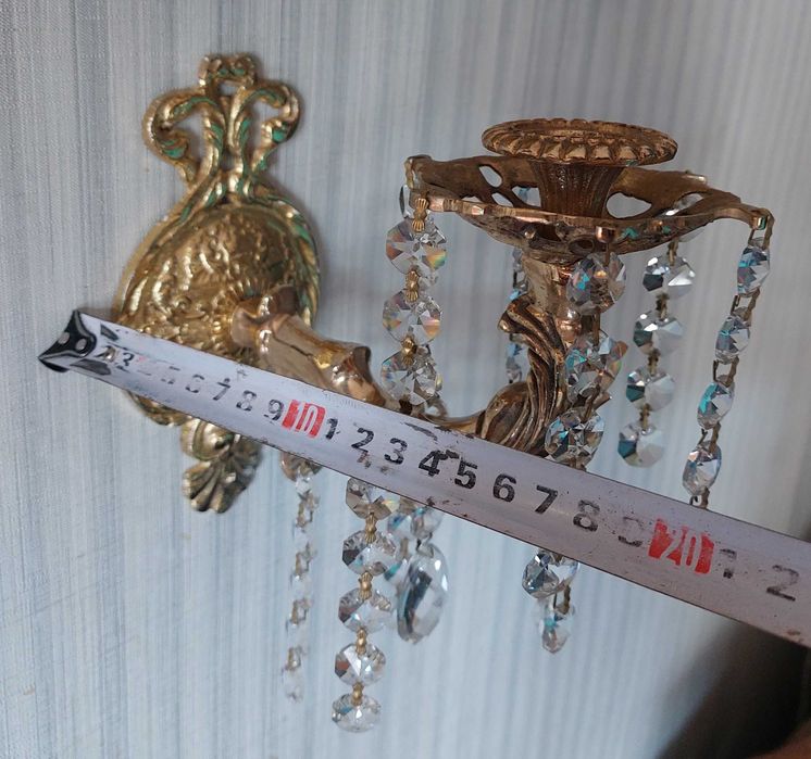 Подсвечники настенные (пара), бронза или латунь, хрусталь