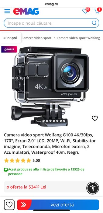 Camera video de actiune/sport Wolfang G100 4K/30fps