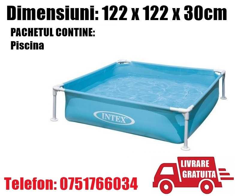 Piscina Cadru Metalic Patrata Familie Copii Relaxare 122 x 122 x 30.5cm + LIVRARE GRATUITA