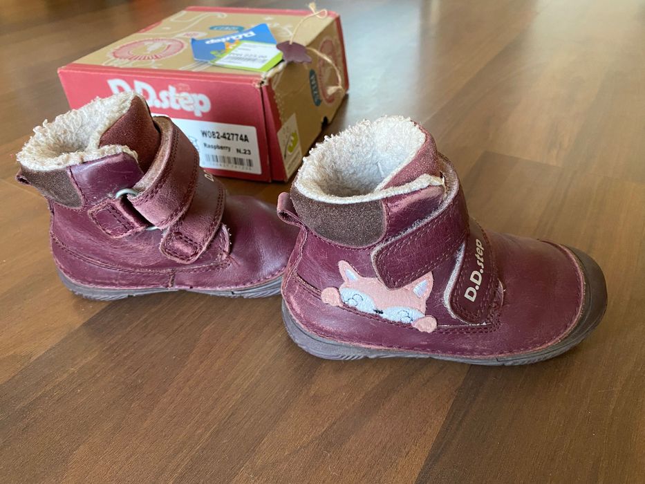 D.D.Step ghete fete îmblănite Raspberry, cu vulpe, mărime 23 (interior 14,5 cm)