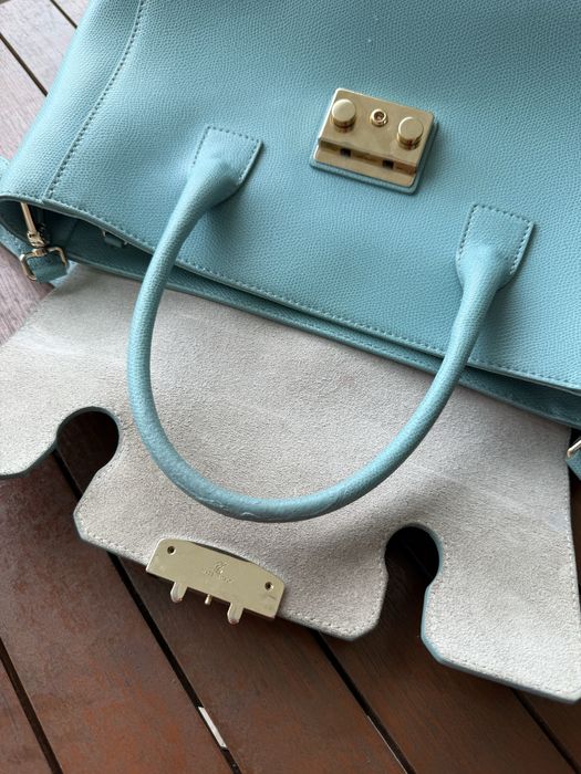 Furla-оригинална голяма тюркоазена чанта