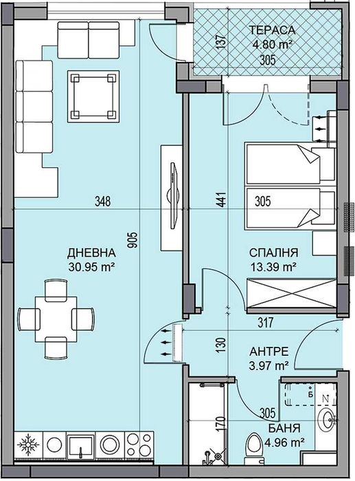 Продава се Двустаен апартамент в Пловдив, Гагарин - 79 кв.м за 705 €/кв.м - Снимка #1