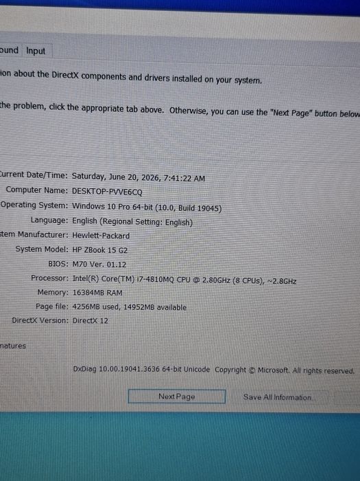 Laptop Z book Hp workstation , i7, 16 g ram