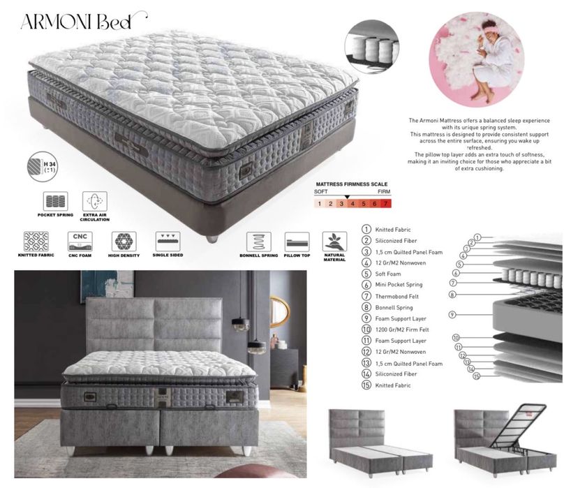Тапицирана спалня Armoni Bed - Monara Grey