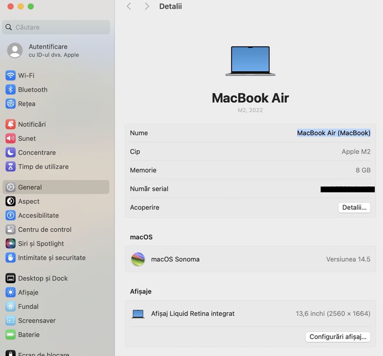 MacBook Air M2 13.6-inch/ 256 Gb / Silver / Cod produs: 9X4T