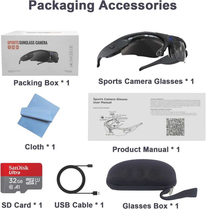 Hereta Wifi , 4K видеозаписващи очила,  поддържа iOS и Android