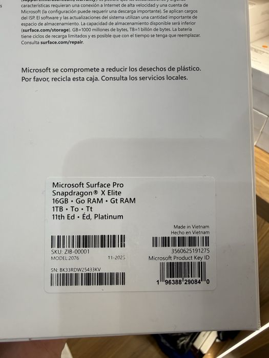 Surface Pro 11 X-Elite 16/1 New Platinum