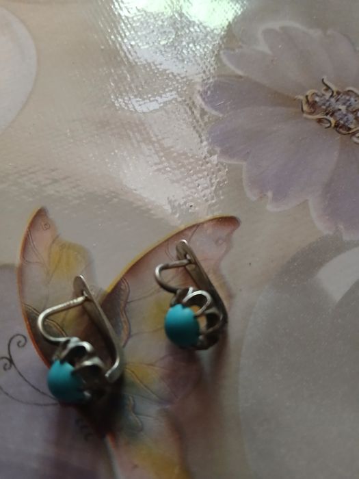 Серебряные серёжки,  камень бирюза