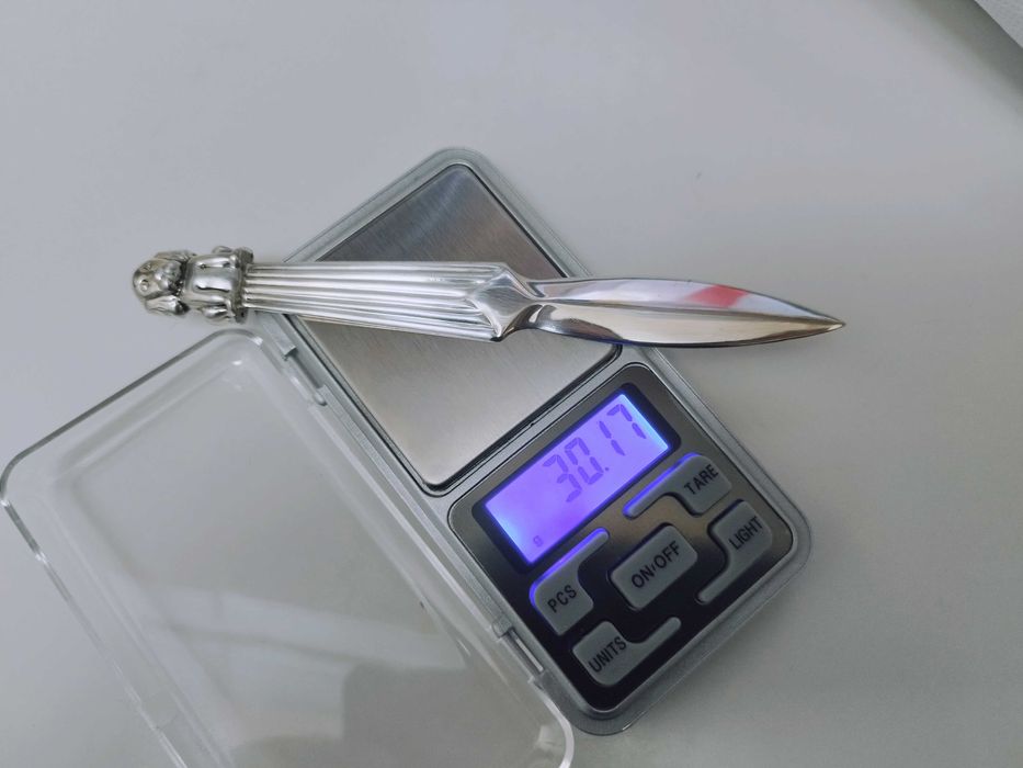 Vechi coup papier argint 925, Deschizător scrisori cu figurina catel