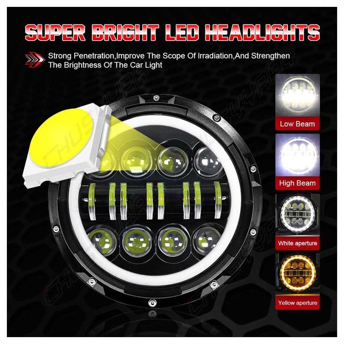 200W LED Фарове 7 инч за Lada Niva, Nissan Terrano 2, Cherokee KJ и др