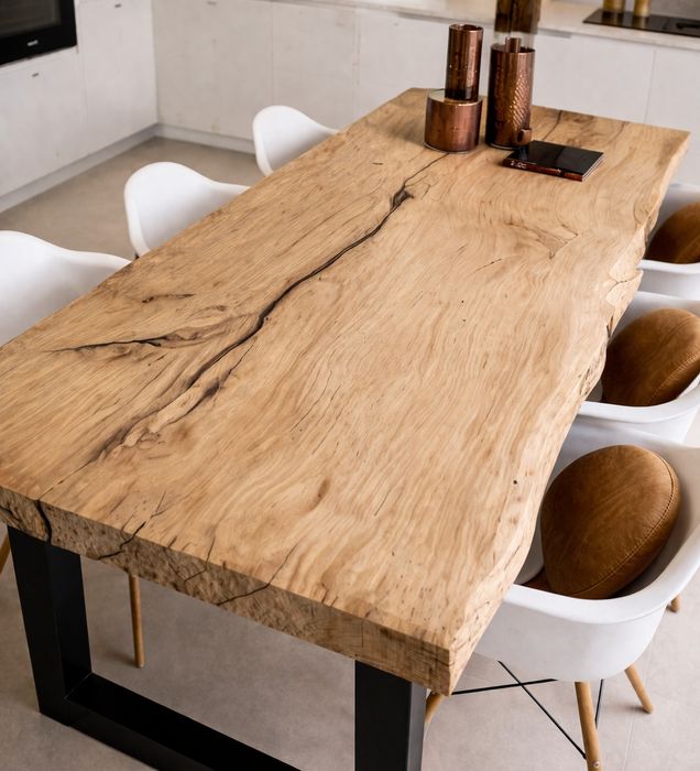 Masă din lemn masiv Live Edge - Stejar Masiv (6 cm) | Masă bucătărie/dinning 180x70x6 cm | Masa pentru 8 persoane de la ATP Wood