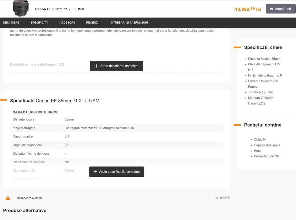 Obiectiv Canon EF 85mm f1.2 L II USM Ultrasonic
