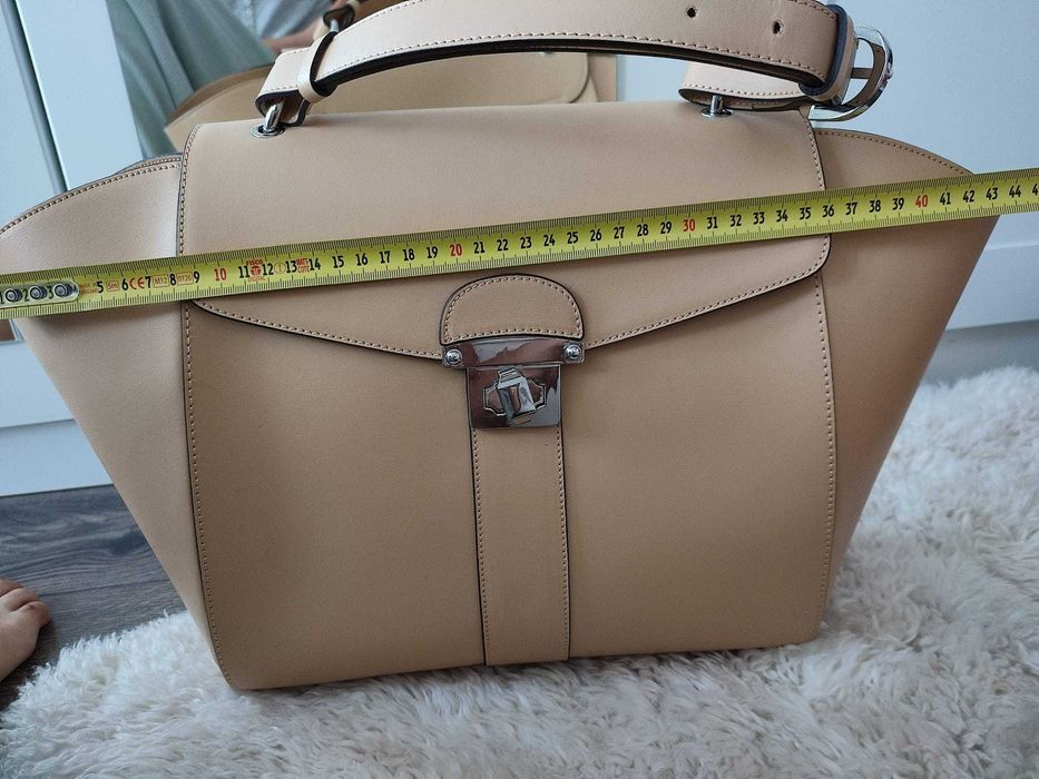 Geantă piele  naturală vițel bej made in ITALY