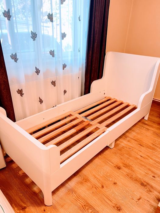 BUSUNGE Pat extensibil, alb, 80x200 cm, saltea si lenjerie  inclusa cm