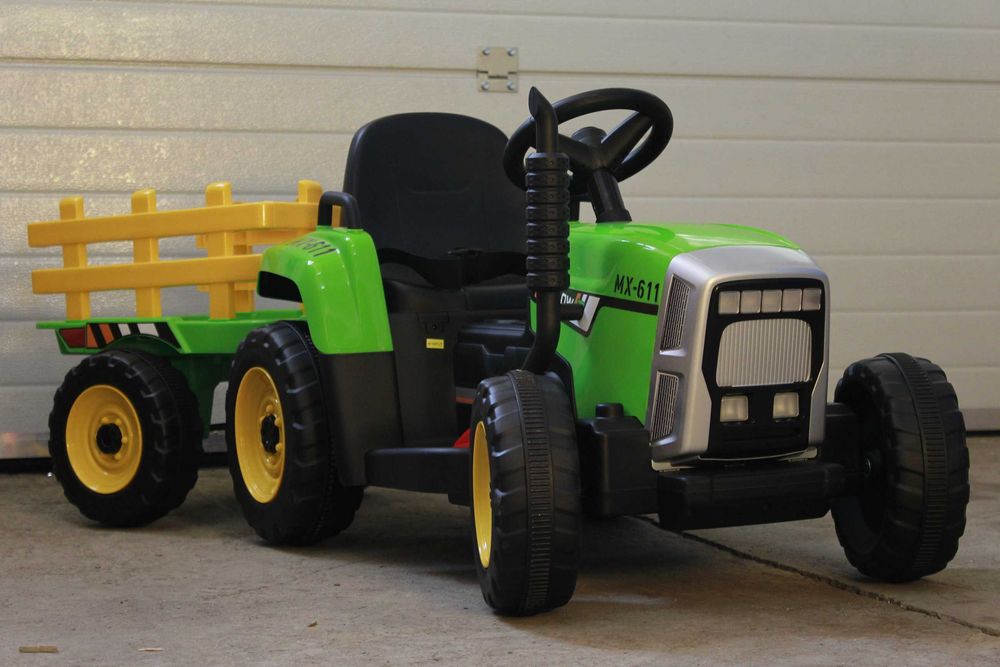 Tractoras electric Kinderauto BJ611 2x30W 12V cu remorca si RC Green