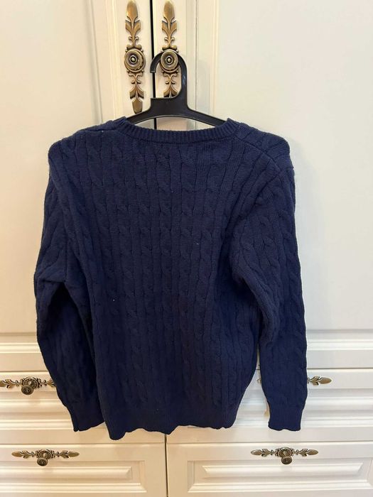 Pulover Ralph Lauren bleumarin, model cablu, logo roșu – mărimea L