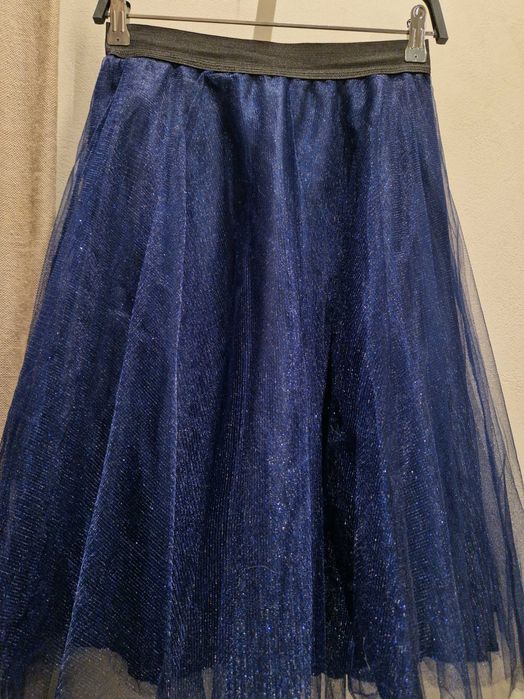Fusta Meli Melo din tull bleumarin cu sclipici delicat