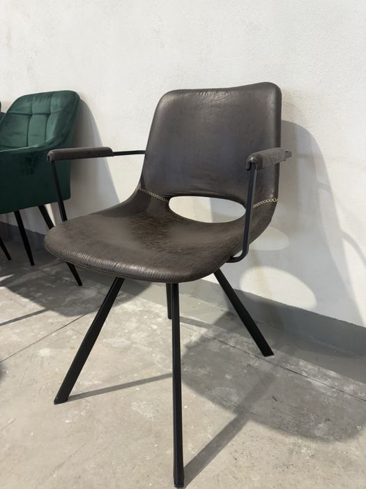 10 buc Scaune dining moderne cu brate, tapiterie maro din piele