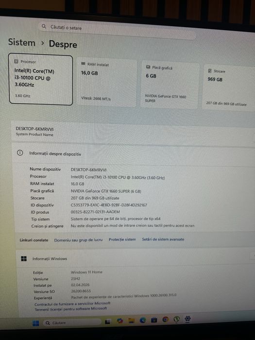 Unitate Gaming PC GTX 1660 Super 16GB DDR4 i3 10100