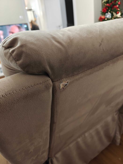 Canapea cu recliner Mobexpert Louis, 3 locuri, stofa, crem