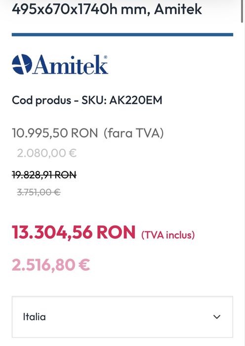 Vitrină frigorifică deschisă 495x670x1740h mm, Amitek AK220EM Italia perdea