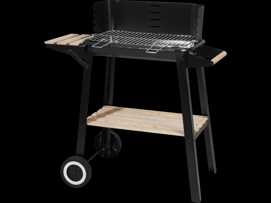 Grătar mobil pe cărbuni GRILLMEISTER cu roți, masă laterală și paravânt, suprafață 48,5×28,5 cm, Factura si Garantie