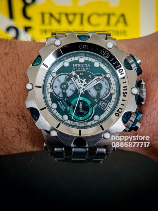 INVICTA Venom Reserve Silver green dial 54 mm, Инвикта нов часовник