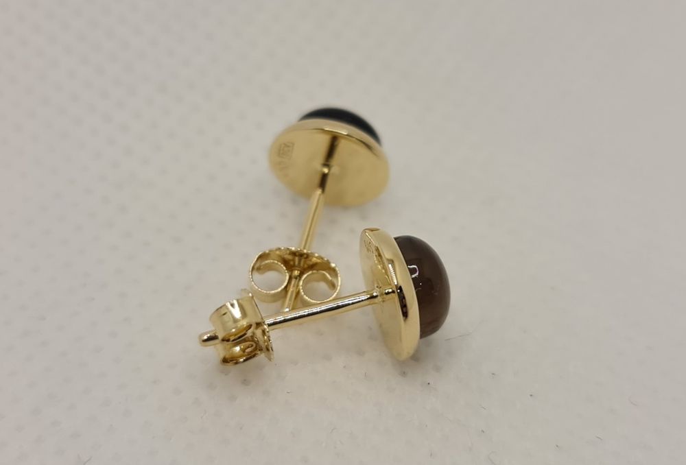 Cercei aur galben 14k cu coarț fumuriu natural