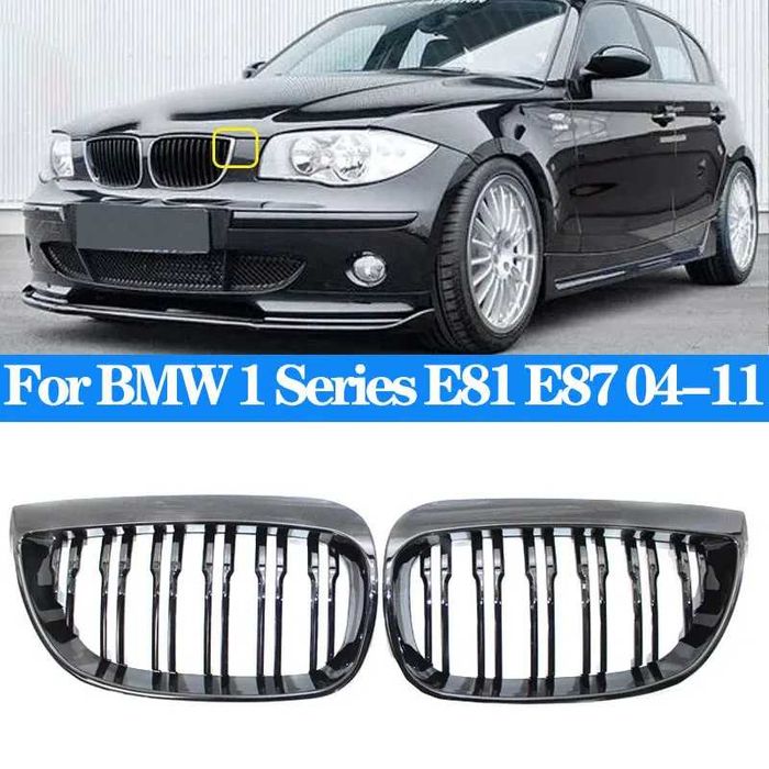 Двойни M Бъбреци Решетки BMW 1 E87 2004 до 2007 БМВ Е87 Черен Гланц