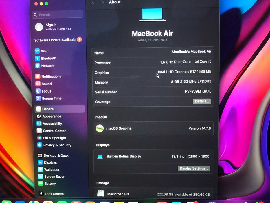 MacBook Air 13 2019 Retina i5 1,6 GHz, 8 GB, SSD 256GB.LA CUTIE.CA NOU