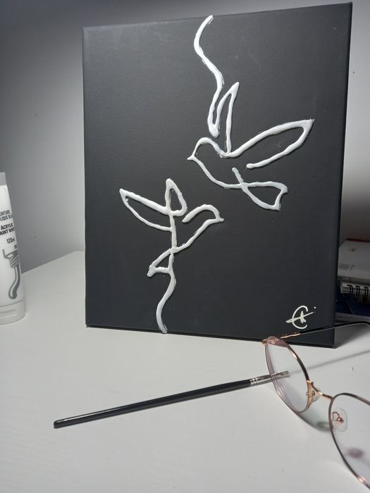 Tablou minimalistic dintr o singura linie aurie/alba