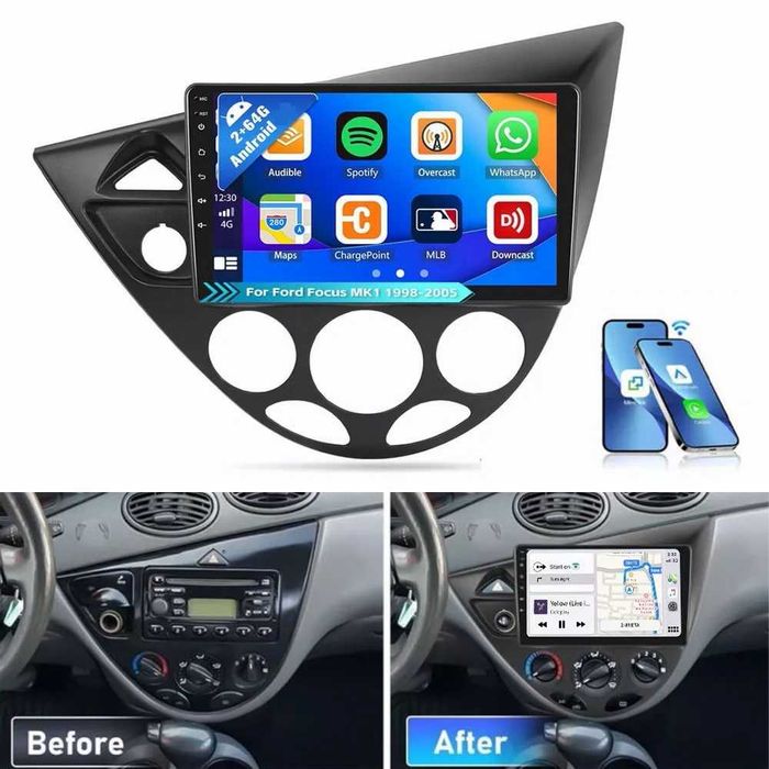 Мултимедия за Ford Focus Двоен дин Навигация плеър екран Android GPS, Carplay, Waze