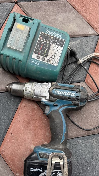 Makita ударен винтоверт, безчетков шлайф, зарядно и батерия 3ah