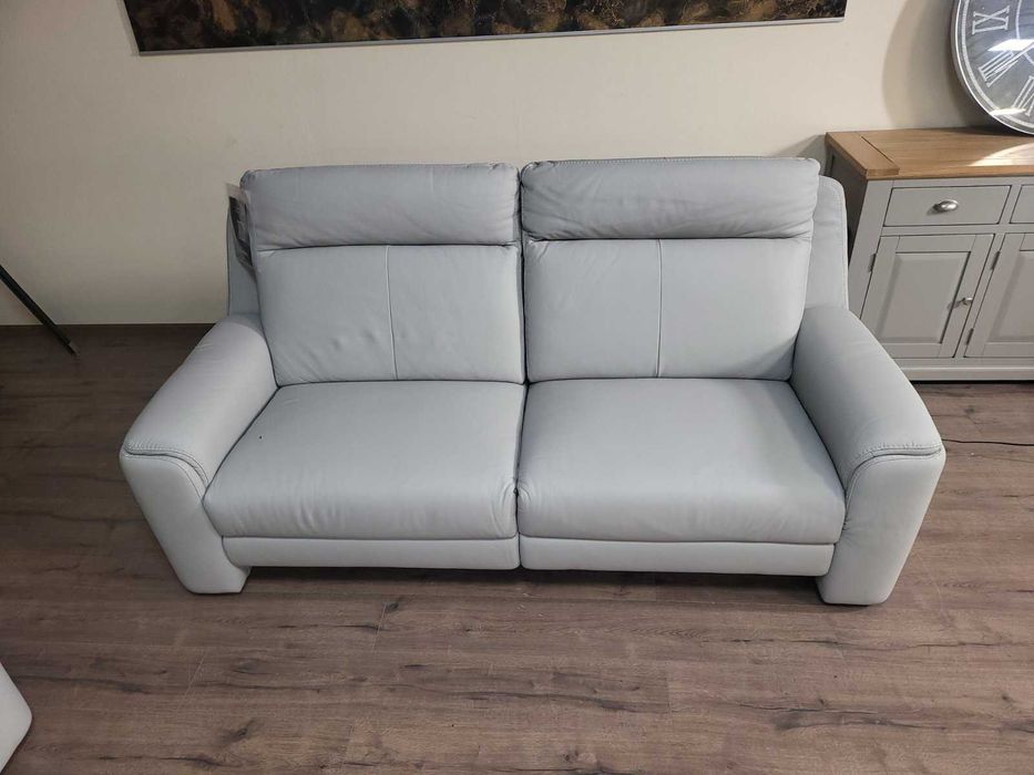 Италиански сив кожен комплект дивани тройка и двойка с ел. релакс