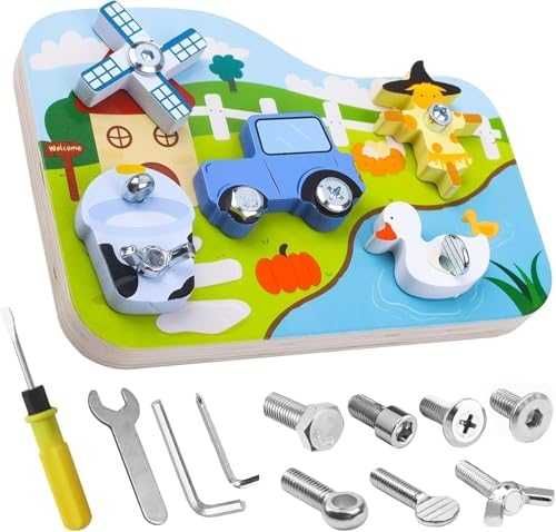 Нова Монтесори дървена играчка ферма с винтове и инструменти 3+ деца