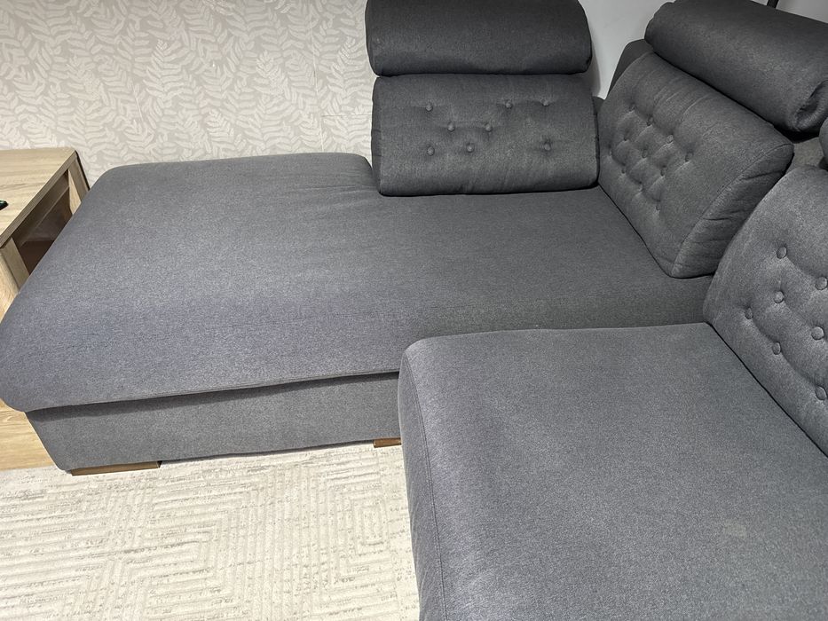 Canapea gri  living cu sezlong, material impermeabil