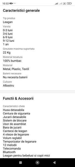 Leagăn electric pentru bebelusi