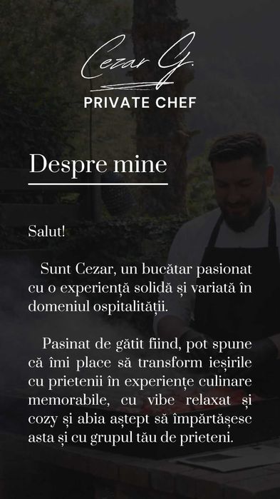 Bucătar evenimente | Private Chef | Pentru grupuri, weekend-uri la cabane si pensiuni, team buildinguri, etc în Brașov și împrejurimi