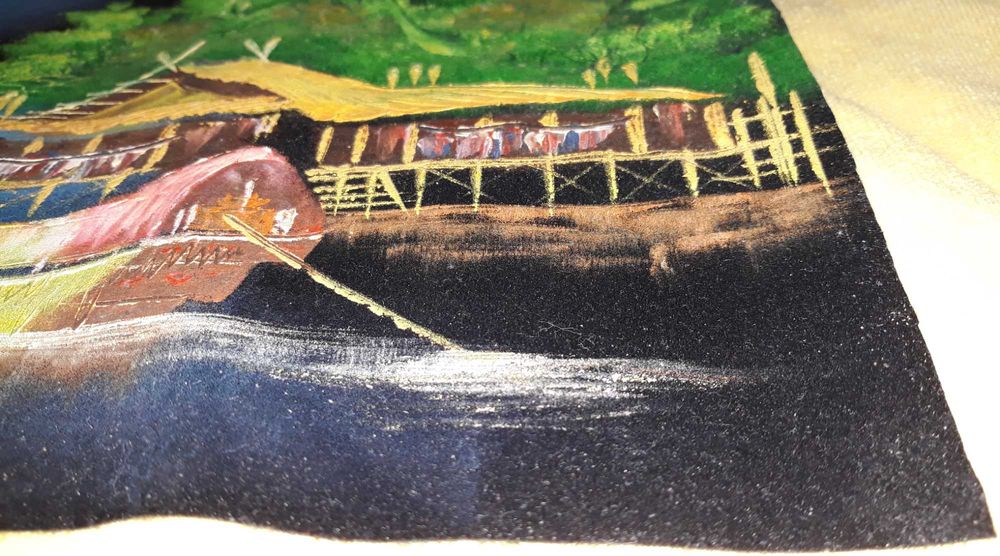 Картина, масло върху платно. нощен пейзаж на реката. Камбоджа