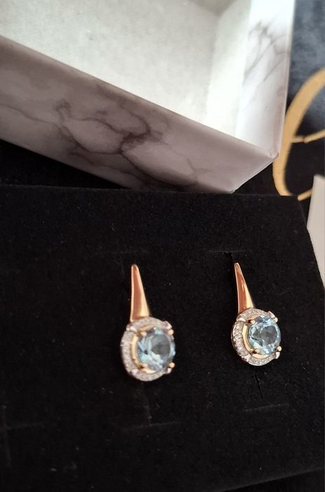 Cercei aur 14k diamante si topaz