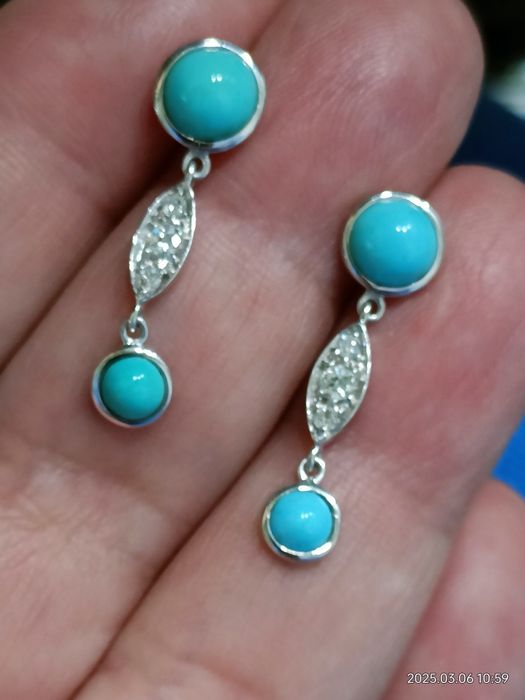 Vind cercei din aur 18kt cu diamante și turquaz