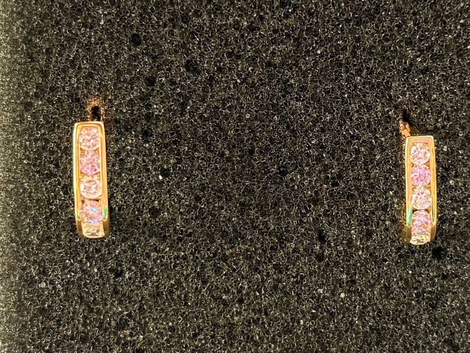 Златни обеци с Цирконий и Розов Кварц 1.17гр-14к