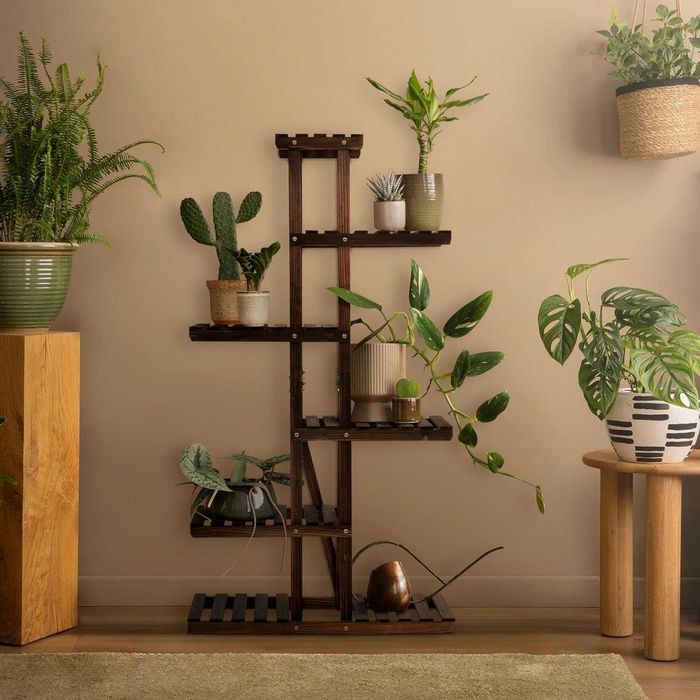 Дървена рафт за цветя кафяво 6 нива, за цветя, Поставка за саксии н138