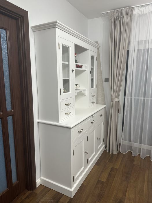 Mobila de living din lemn masiv de brad si stejar alba