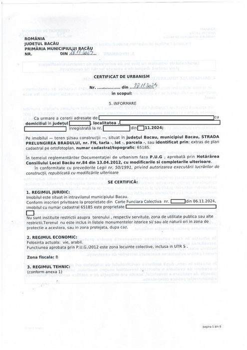 Teren intravilan 3333 mp Prelungirea Bradului Bacau