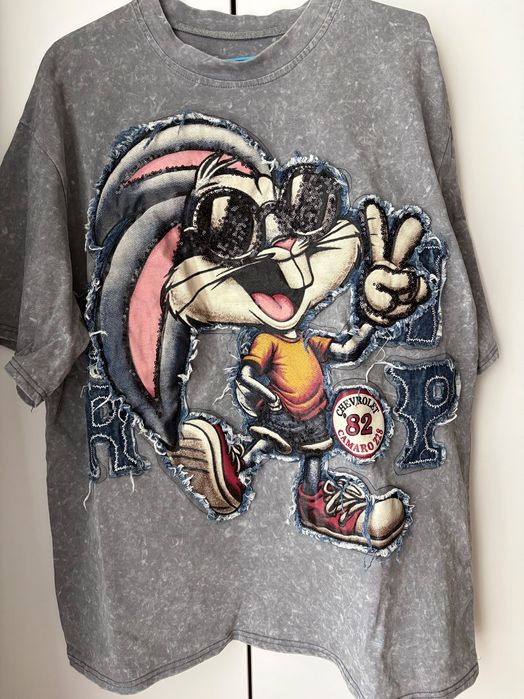 Тениска с деним декорация  заек