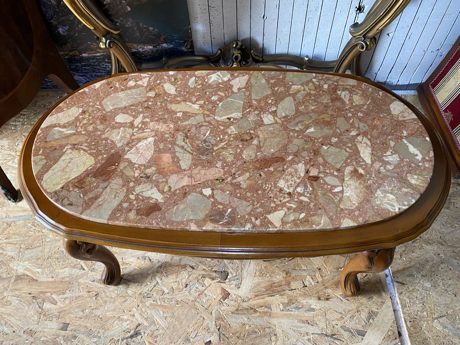 Masa Vintage Lemn Masiv Blat Marmura Sculpturi Antic