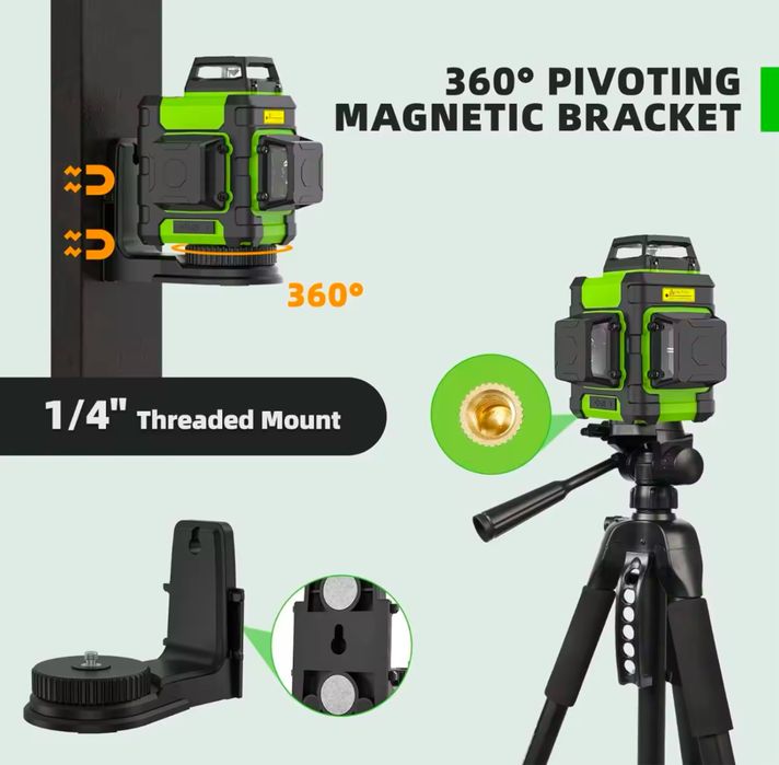 3 D Лазерен нивелир Huepar ! Зелен лъч ! 360 градуса ! Оптика Osram !