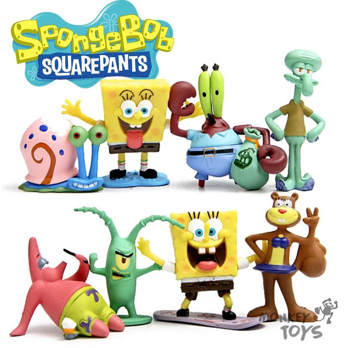 8 Jucarii SpongeBob, Patrick, Calamar, Sandy, Krabs, Plancton, Gary